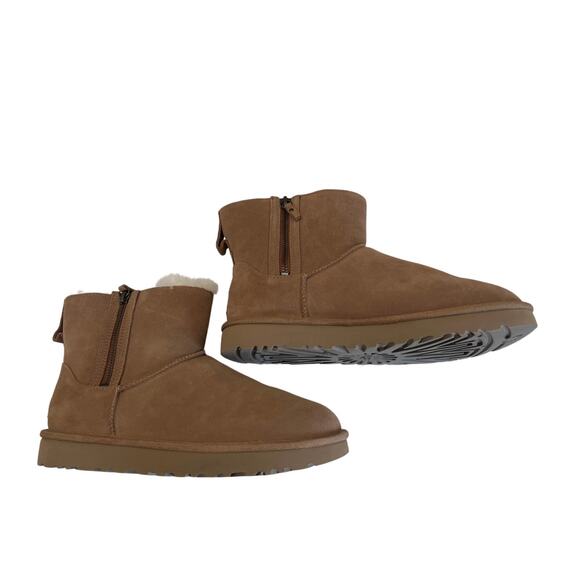 UGG Classic Mini Double Zip Boots Women's Size 9 Shearling Chestnut Cozy Easy-On - Picture 1 of 8